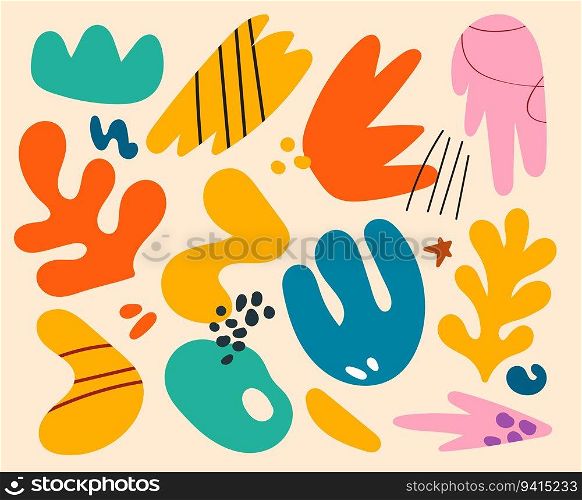 Abstract doodle hand drawn various shapes. Doodle objects sketchy autumn color background.