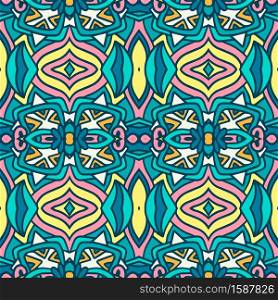 Abstract Doodle style seamless pattern ornamental. Vector seamless pattern ethnic tribal geometric psychedelic colorful print. Colorful Tribal Ethnic Festive Abstract Floral Vector Pattern
