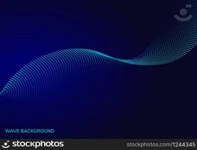 Abstract dot wave design with particle light blue on dark background. Vector illustration
