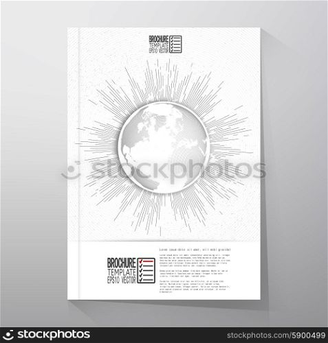Abstract dotted world globe with vintage style star burst, retro vector design. Brochure, flyer or report for business, template vector.