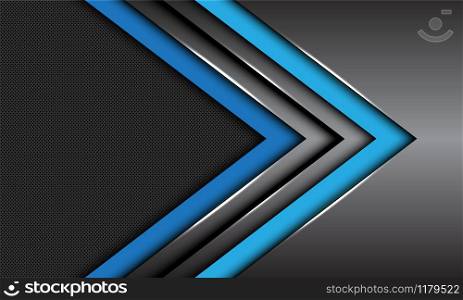 Abstract double blue dark grey metallic arrow direction with circle mesh blank space design modern luxury futuristic background vector illustration.