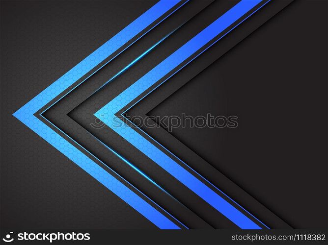 Abstract double blue light arrow direction on dark grey hexagon mesh design modern luxury futuristic background vector illustration.