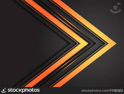 Abstract double gold light arrow direction on dark grey hexagon mesh design modern luxury futuristic background vector illustration.