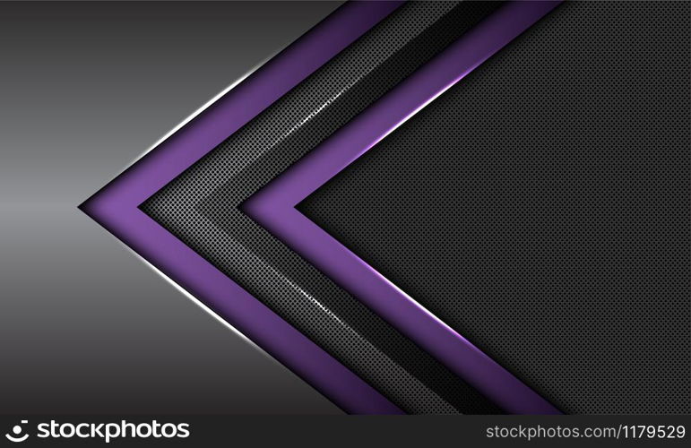Abstract double purple dark grey metallic arrow direction with circle mesh blank space design modern futuristic background vector illustration.