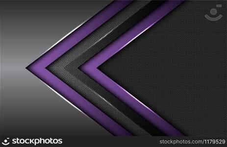 Abstract double purple dark grey metallic arrow direction with circle mesh blank space design modern futuristic background vector illustration.