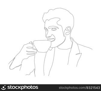 Abstract drawing of a man with a cup. Illustration for posters, prints and creative design. Continuous line style
