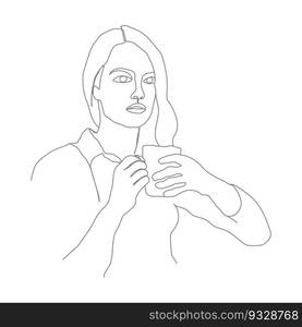 Abstract drawing of a woman with a cup. Illustration for posters, prints and creative design. Continuous line style