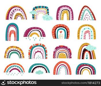 Abstract drawing rainbows. Cartoon weather, pastel modern scandinavian clouds clipart. Different unusual shapes rainy day exact vector set. Illustration weather drawing rainbow abstract. Abstract drawing rainbows. Cartoon weather, pastel modern scandinavian clouds clipart. Different unusual shapes rainy day exact vector set
