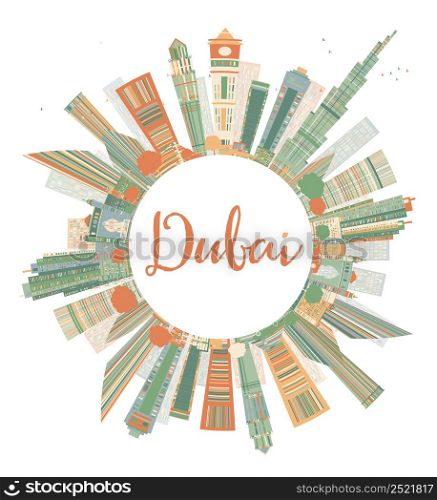 Abstract Dubai City Skyline with Color Skyscrapers and Copy Space. Vector Illustration. Business travel and tourism concept with place for text. Image for presentation, banner, placard and web site.