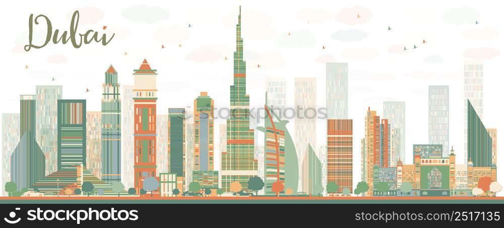 Abstract Dubai City skyline withcolor skyscrapers. Vector illustration