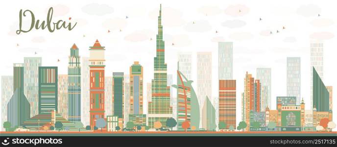 Abstract Dubai City skyline withcolor skyscrapers. Vector illustration
