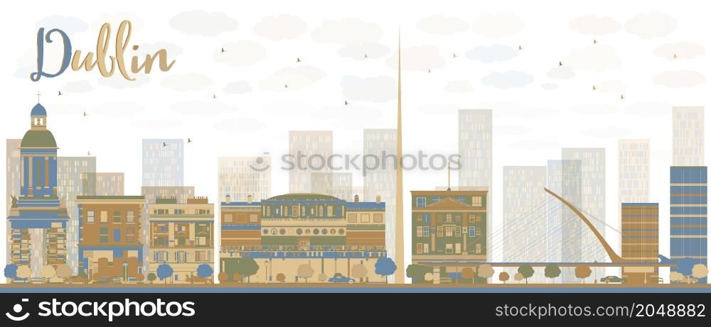 Abstract Dublin Skyline with Color Buildings, Ireland. Vector Illustration
