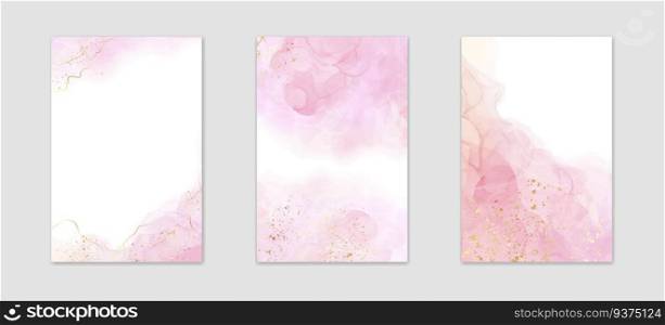 Abstract dusty blush liquid watercolor background with golden crackers. Pastel pink marble alcohol ink drawing effect. Vector illustration design template for wedding invitation.. Abstract dusty blush liquid watercolor background with golden crackers. Pastel pink marble alcohol ink drawing effect. Vector illustration design template for wedding invitation