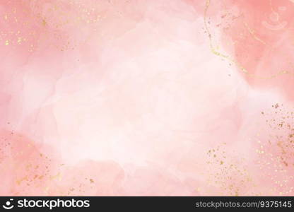 Abstract dusty blush liquid watercolor background with golden crackers. Pastel pink marble alcohol ink drawing effect. Vector illustration design template for wedding invitation.. Abstract dusty blush liquid watercolor background with golden crackers. Pastel pink marble alcohol ink drawing effect. Vector illustration design template for wedding invitation
