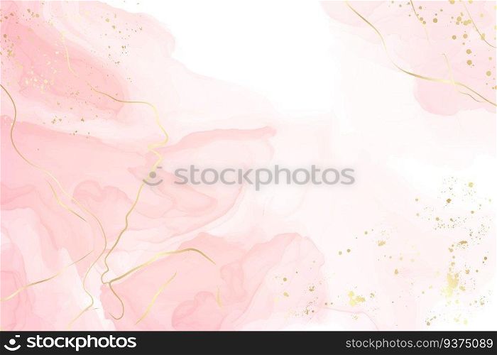 Abstract dusty blush liquid watercolor background with golden cracks. Pastel pink marble alcohol ink drawing effect. Vector illustration design template for wedding invitation.. Abstract dusty blush liquid watercolor background with golden cracks. Pastel pink marble alcohol ink drawing effect. Vector illustration design template for wedding invitation