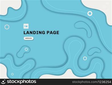 Abstract dynamic blue and white fluid shape background with geometric circles elements. Landing page website. Vector illustration