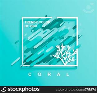Abstract dynamic rounded shapes in trendy colors with square frame for text and coral silhouette.Template for design business cards,invitations,banners,brochures, posters,flyers, sales.Vector. Square frame for text with Coral in trendy colors.