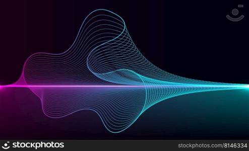 Abstract dynamic wavy lines neon color lighting elements on black background technology digital futuristic style. Vector illustration