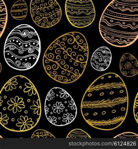 Abstract Easter seamless pattern with hand drawn eggs on a black background
