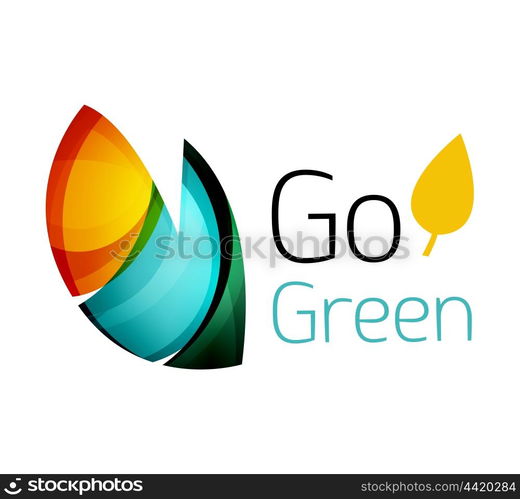 Abstract eco leag logo design made of color pieces - various geometric shapes. Abstract eco leaves logo design made of color pieces - various geometric shapes. Geometric nature concept. Vector colorful icon