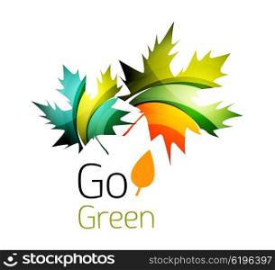 Abstract eco leag logo design made of color pieces - various geometric shapes. Abstract eco leaves logo design made of color pieces - various geometric shapes. Geometric nature concept. Vector colorful icon