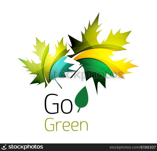 Abstract eco leag logo design made of color pieces - various geometric shapes. Abstract eco leaves logo design made of color pieces - various geometric shapes. Geometric nature concept. Vector colorful icon