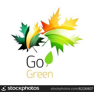 Abstract eco leag logo design made of color pieces - various geometric shapes. Abstract eco leaves logo design made of color pieces - various geometric shapes. Geometric nature concept. Vector colorful icon