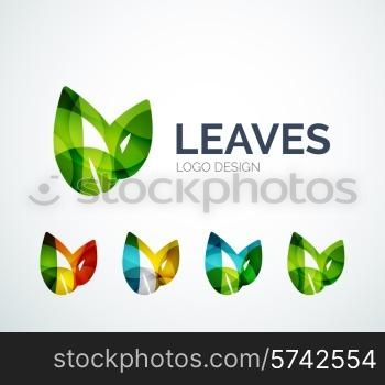 Abstract eco leaves logo design made of color pieces - various geometric shapes