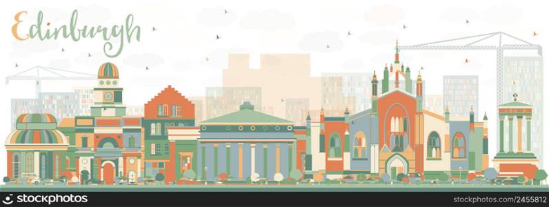 Abstract Edinburgh Skyline with Color Buildings. Vector Illustration. Business Travel and Tourism Concept with Historic Buildings. Image for Presentation Banner Placard and Web Site.