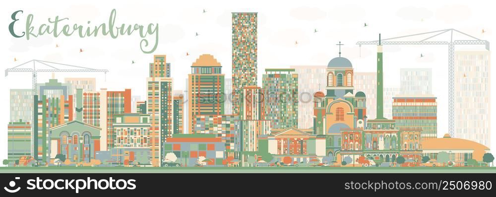 Abstract Ekaterinburg Skyline with Color Buildings. Vector Illustration. Business Travel and Tourism Concept with Modern Buildings. Image for Presentation Banner Placard and Web Site.