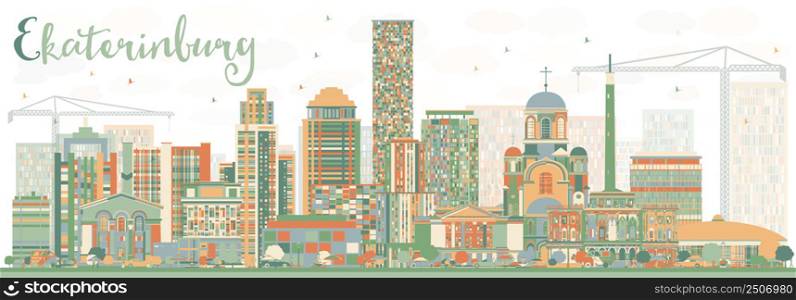 Abstract Ekaterinburg Skyline with Color Buildings. Vector Illustration. Business Travel and Tourism Concept with Modern Buildings. Image for Presentation Banner Placard and Web Site.