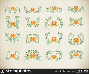 Abstract elegance pattern with floral background. Ukrainian folk art.. Abstract elegance orange pattern