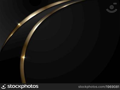 Abstract elegant 3D black and gold curve with lighting on dark background luxury style. Vector graphic illustration