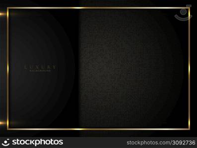 Abstract elegant 3D black stripes and golden frame on squares pattern background with lighting effect. Luxury style. Vector graphic illustration