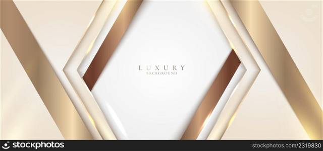 Abstract elegant 3D geometric golden stripes with lighting effect on white background luxury style. Vector illustration