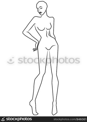 Abstract elegant and graceful woman with closed eyes, hand drawing outline