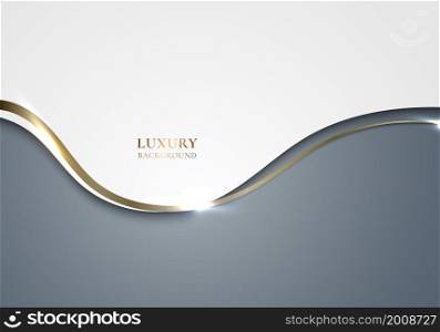 Abstract elegant background white and gray curved shape with golden line luxury paper cut style. Vector graphic illustration