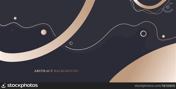 Abstract elegant banner web template gold metallic circle, wavy line on black background luxurt style. Vector illustration