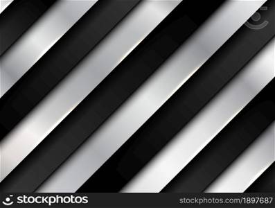 Abstract elegant black and silver gradient color diagonal stripes pattern background texture. Vector illustration