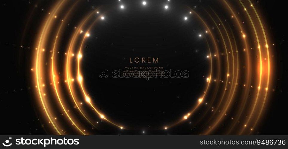 Abstract elegant black background with circle golden line and lighting effect sparkle. Luxury template award design. Vector illustration