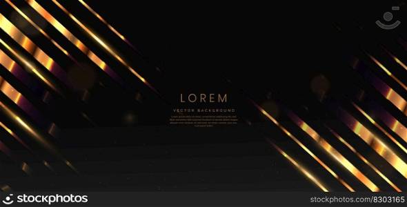 Abstract elegant black background with golden line and lighting effect sparkle. Luxury template award design. Vector illustration