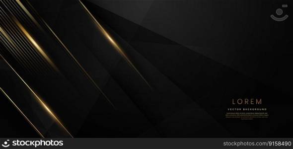 Abstract elegant black background with golden line and lighting effect sparkle. Luxury template award design. Vector illustration