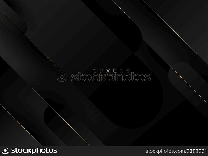 Abstract elegant black rounded lines stripes pattern and golden line elements on dark background. Luxury style. Vector graphic illustration