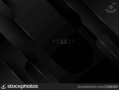 Abstract elegant black rounded lines stripes pattern and golden line elements on dark background. Luxury style. Vector graphic illustration
