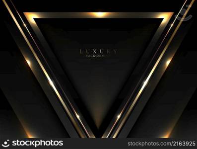 Abstract elegant black triangles overlapping background with golden lines and lighting effect. Luxury style. Vector graphic illustration