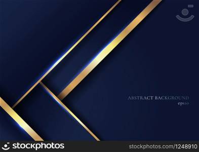 Abstract elegant blue geometric overlap layers with stripe golden line and lighting on dark blue background. Luxury style. Vector illustration