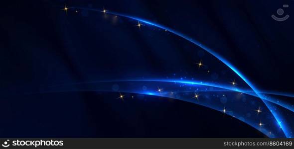 Abstract elegant blue light lines background with lighting effect gold sparkle. Template premium award design. Vector illustration