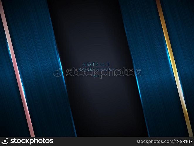 Abstract Elegant Blue Metallic Texture with Golden Stripe Line on Black Background. Vector Illustration