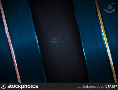 Abstract Elegant Blue Metallic Texture with Golden Stripe Line on Black Background. Vector Illustration