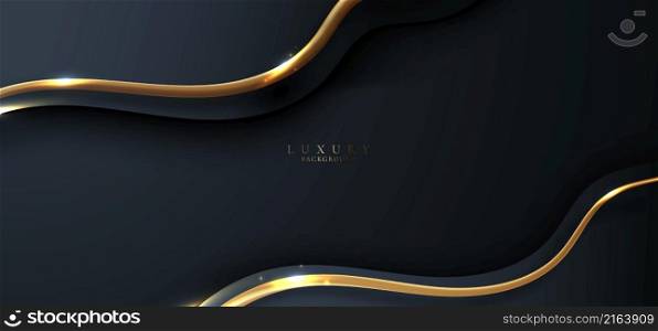 Abstract elegant blue wave curved shape background with 3D golden line. Luxury style. Vector graphic illustration